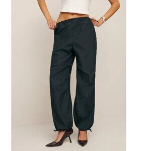 Reformation Camden Pants Black Women's S Utility Nylon Drawstring Hem Relaxed